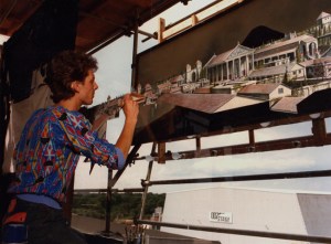 Leigh preparing a matte up an 80’ tower on the 1975 film ‘Last Days of Pompeii’ in Pinewood Studios